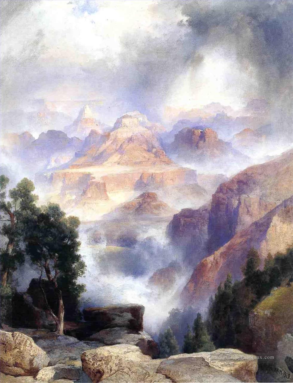Un Showrey Day Grand Canyon Rocheuses école Thomas Moran Peintures à l'huile